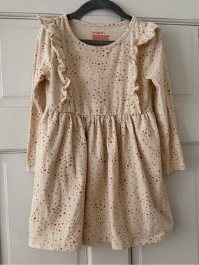 Cat & Jack Cream Star-Print Long Sleeve Dress for Kids 4T